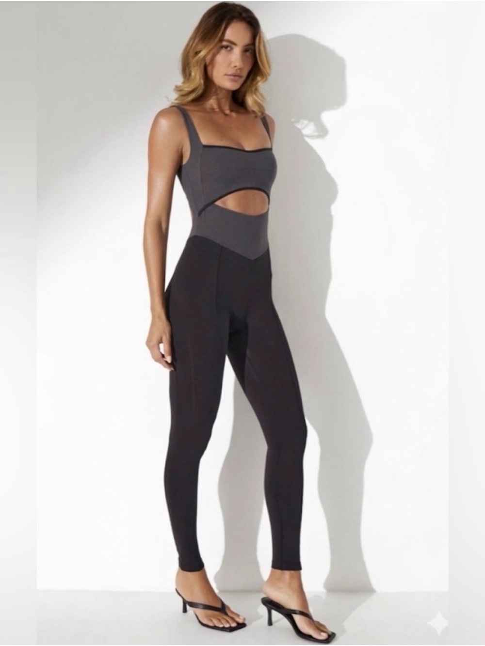 Cutout Two-Tone Jumpsuit in Charcoal and Black